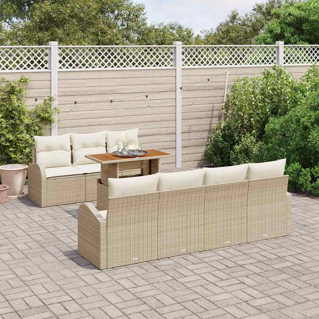 Garten-Sofa-Set mit Speicher 8 pcs Beige Poly Rattan