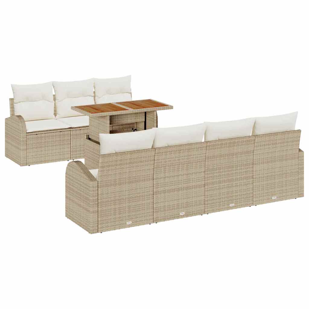 Garten-Sofa-Set mit Speicher 8 pcs Beige Poly Rattan