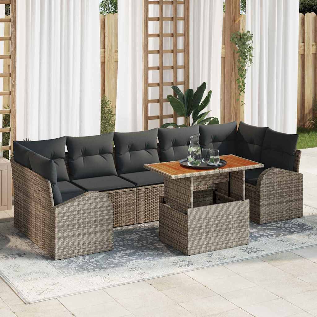 Garten-Sofa-Set mit Speicher 8 pcs Grau Poly Rattan