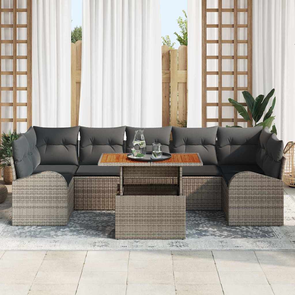 Garten-Sofa-Set mit Speicher 8 pcs Grau Poly Rattan