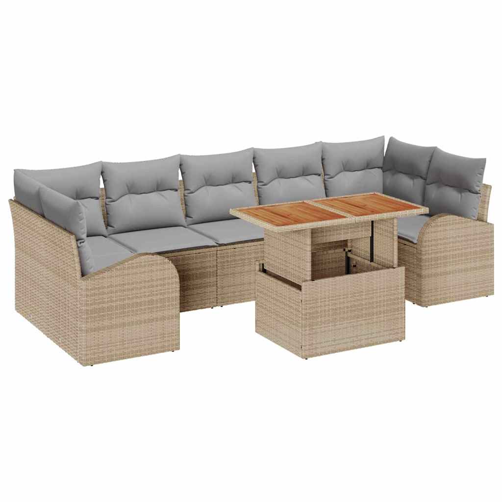 Garten-Sofa-Set mit Speicher 8 pcs Beige Poly Rattan