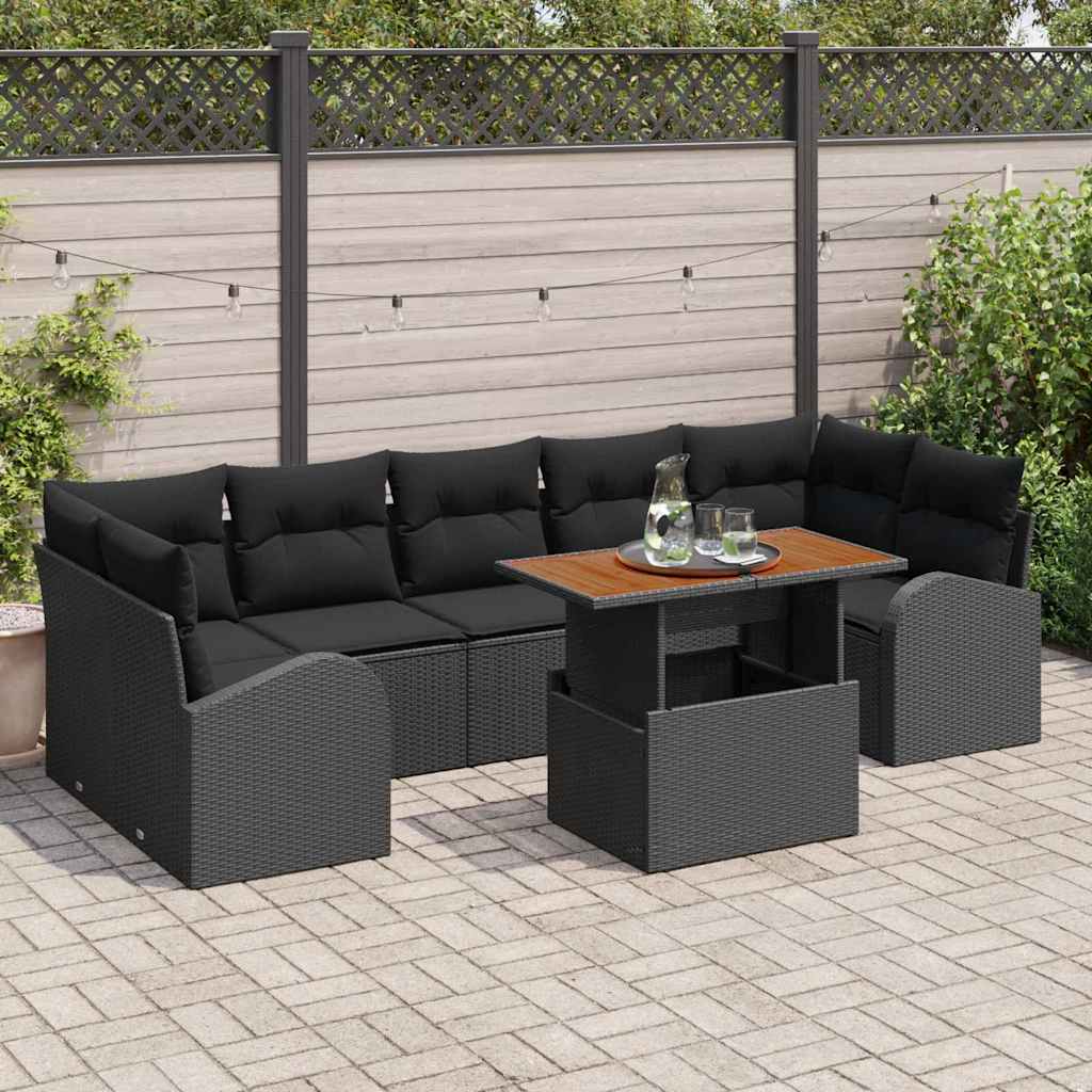 Garten-Sofa-Set mit Speicher 8 pcs Schwarz Poly Rattan