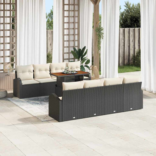 Garten-Sofa-Set mit Speicher 9 pcs Schwarz Poly Rattan