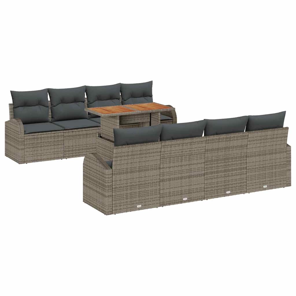 Garten-Sofa-Set mit Speicher 9 pcs Grau Poly Rattan