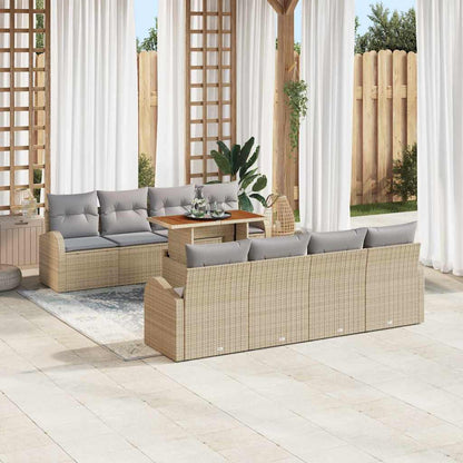 Garten-Sofa-Set mit Speicher 9 pcs Beige Poly Rattan