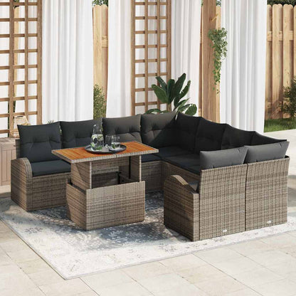 Garten-Sofa-Set mit Speicher 9 pcs Grau Poly Rattan