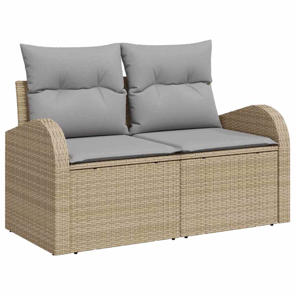 Garten-Sofa-Set mit Speicher 9 pcs Beige Poly Rattan