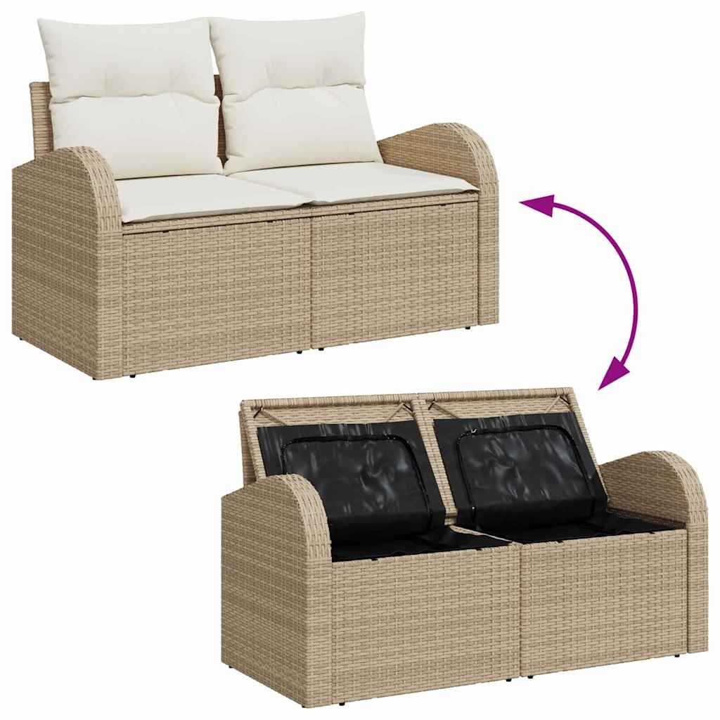 Garten-Sofa-Set mit Speicher 9 pcs Beige Poly Rattan
