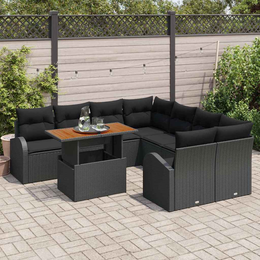Garten-Sofa-Set mit Speicher 9 pcs Schwarz Poly Rattan