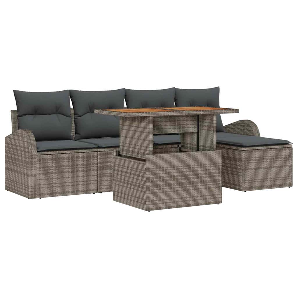 Garten-Sofa-Set mit Speicher 6 pcs Grau Poly Rattan