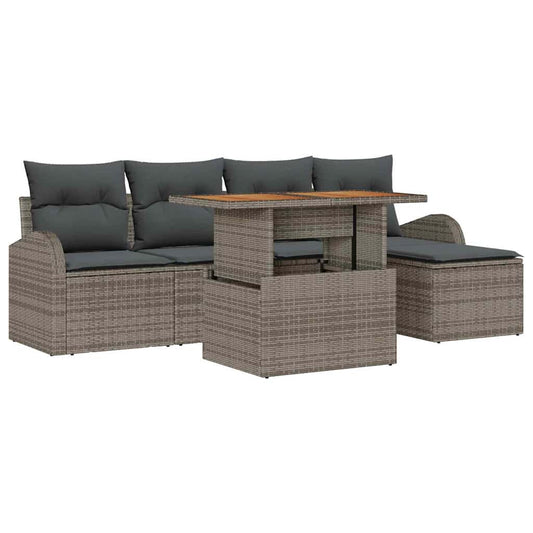 Garten-Sofa-Set mit Speicher 6 pcs Grau Poly Rattan
