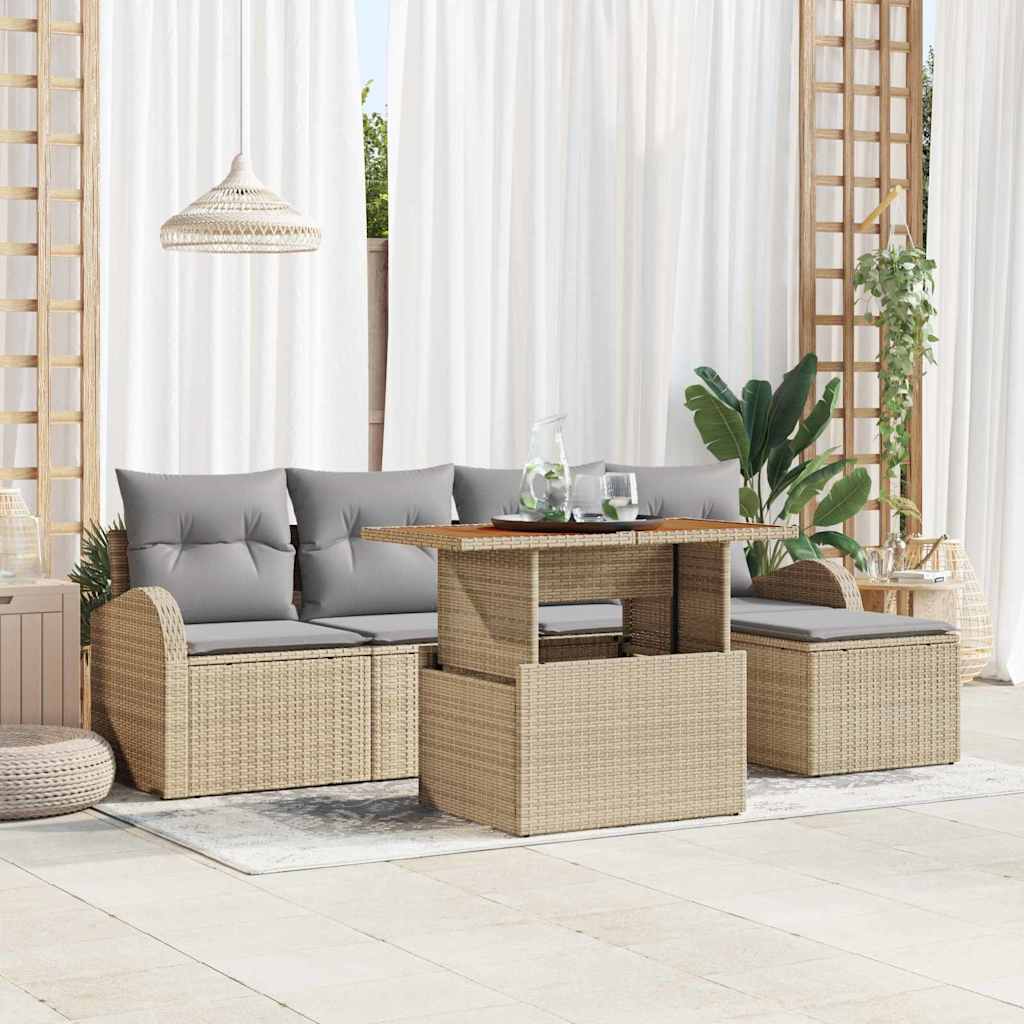 Garten-Sofa-Set mit Speicher 6 pcs Beige Poly Rattan