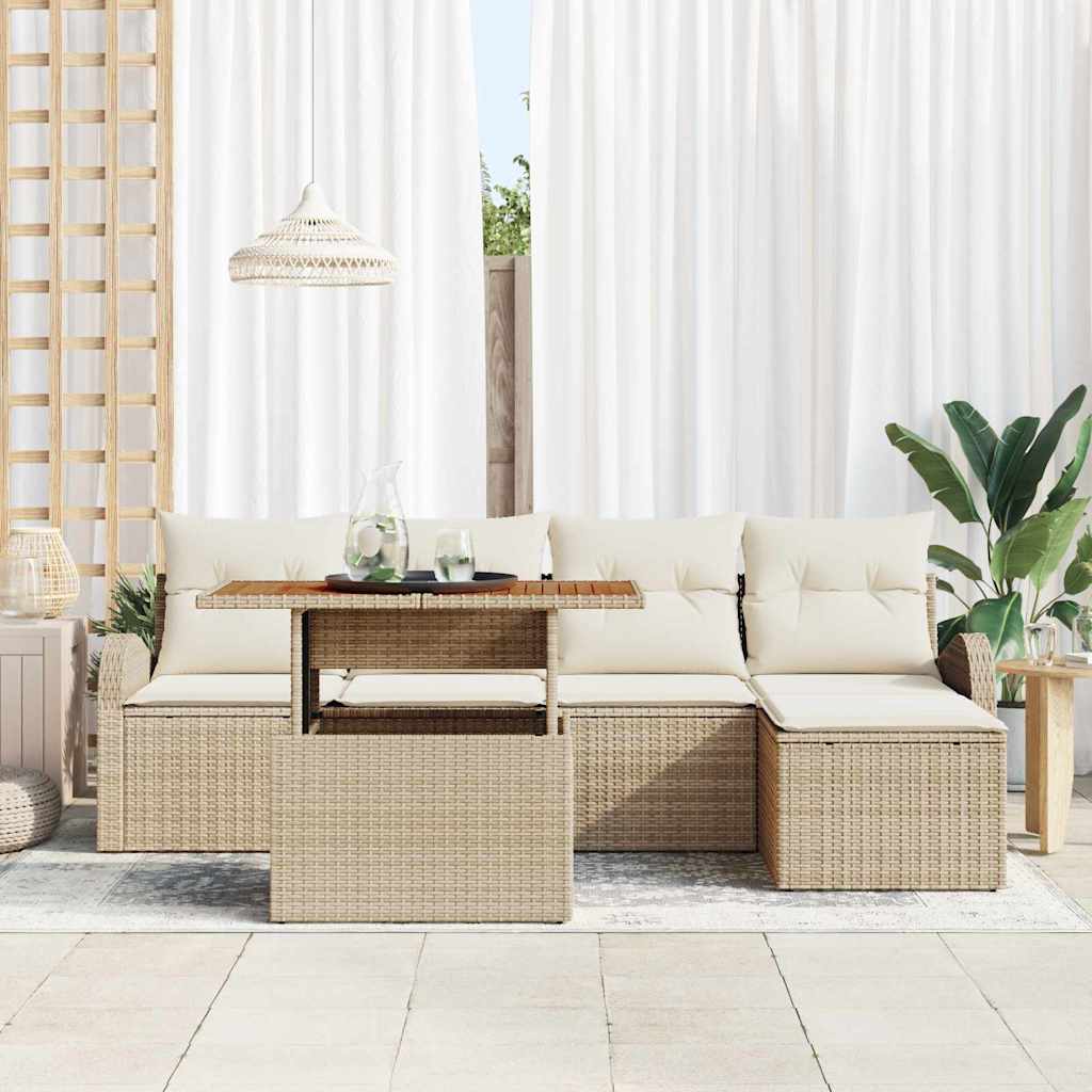 Garten-Sofa-Set mit Speicher 6 pcs Beige Poly Rattan