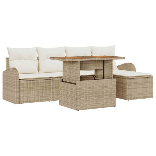 Garten-Sofa-Set mit Speicher 6 pcs Beige Poly Rattan