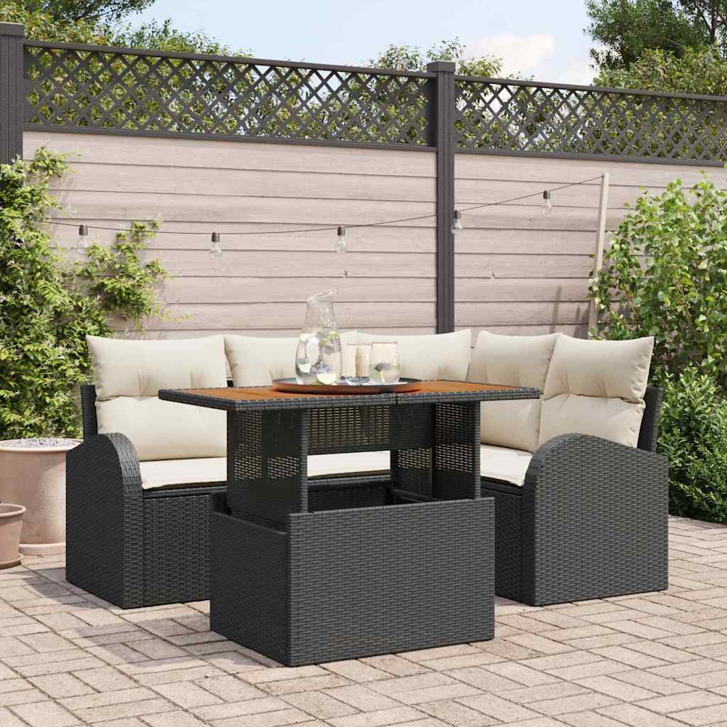 Garten-Sofa-Set mit Speicher 5 pcs Schwarz Poly Rattan
