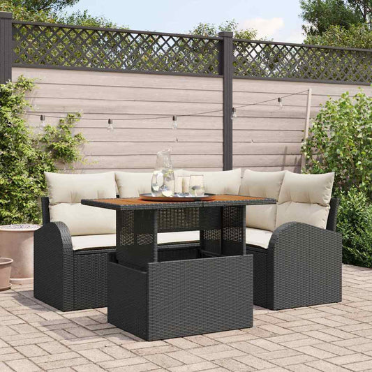 Garten-Sofa-Set mit Speicher 5 pcs Schwarz Poly Rattan