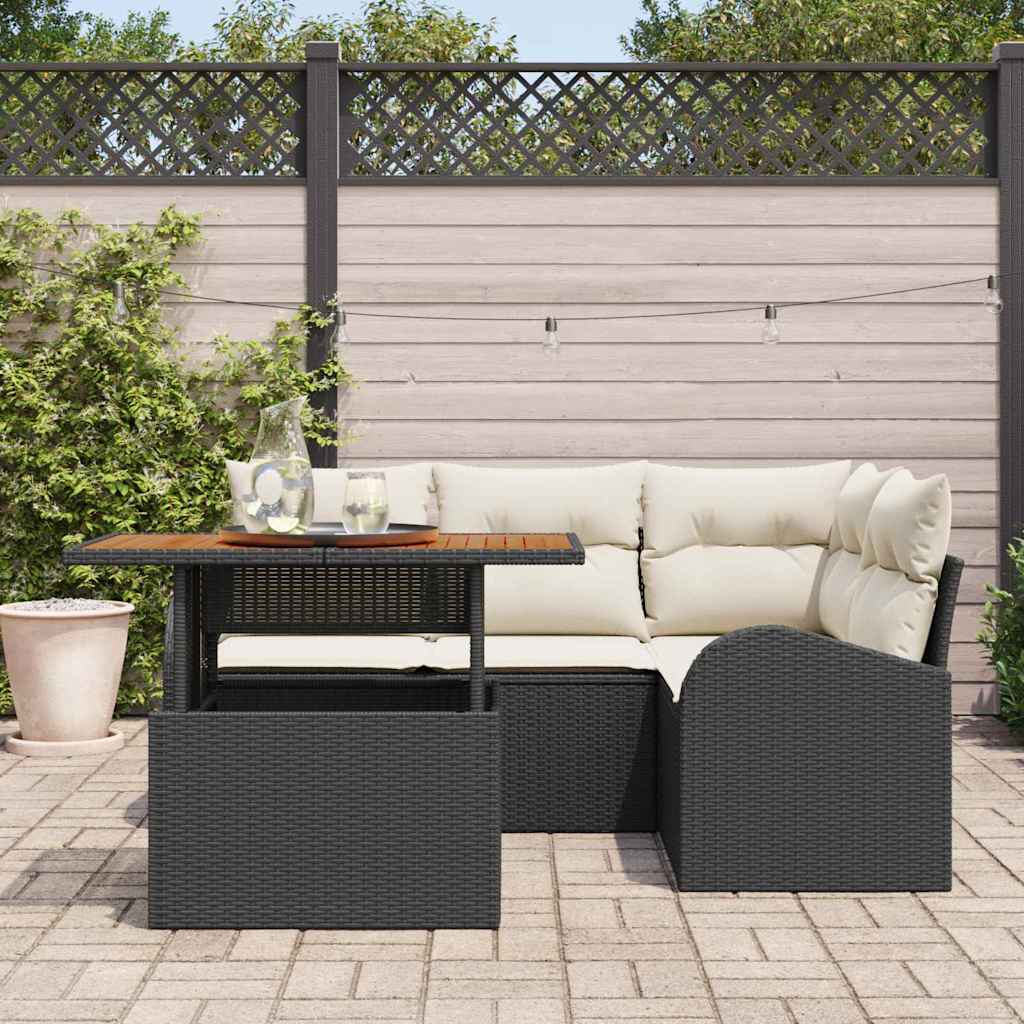 Garten-Sofa-Set mit Speicher 5 pcs Schwarz Poly Rattan