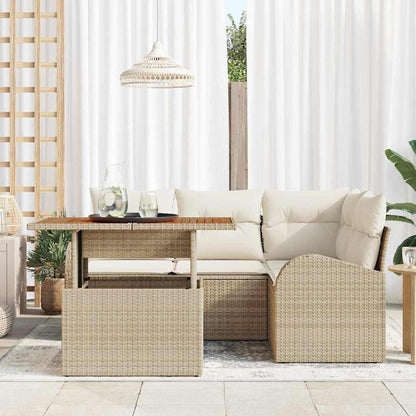 Garten-Sofa-Set mit Speicher 5 pcs Beige Poly Rattan