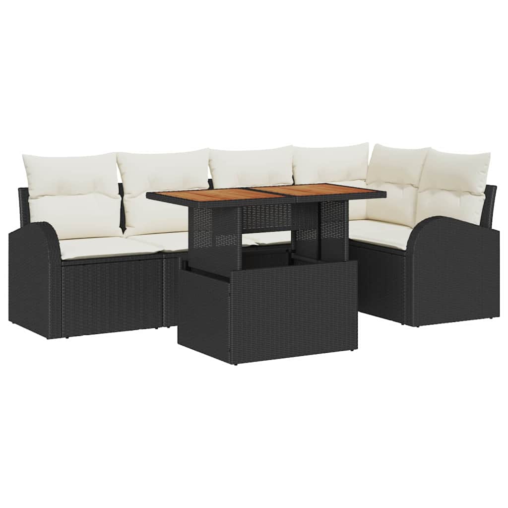 Garten-Sofa-Set mit Speicher 6 pcs Schwarz Poly Rattan