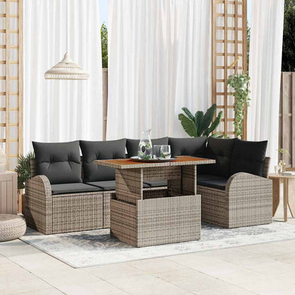 Garten-Sofa-Set mit Speicher 6 pcs Grau Poly Rattan
