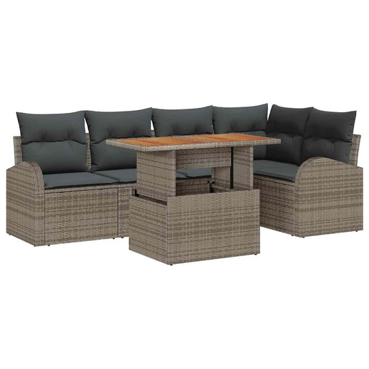 Garten-Sofa-Set mit Speicher 6 pcs Grau Poly Rattan