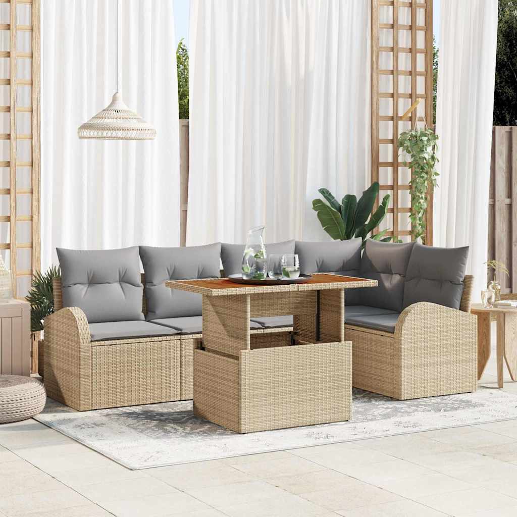 Garten-Sofa-Set mit Speicher 6 pcs Beige Poly Rattan