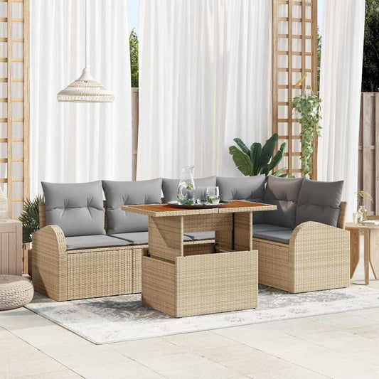 Garten-Sofa-Set mit Speicher 6 pcs Beige Poly Rattan