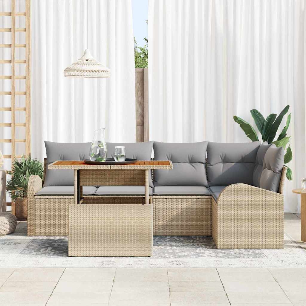 Garten-Sofa-Set mit Speicher 6 pcs Beige Poly Rattan