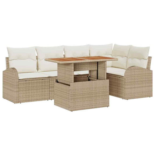 Garten-Sofa-Set mit Speicher 6 pcs Beige Poly Rattan