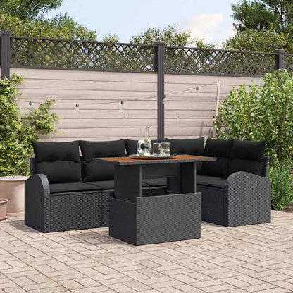 Garten-Sofa-Set mit Speicher 6 pcs Schwarz Poly Rattan