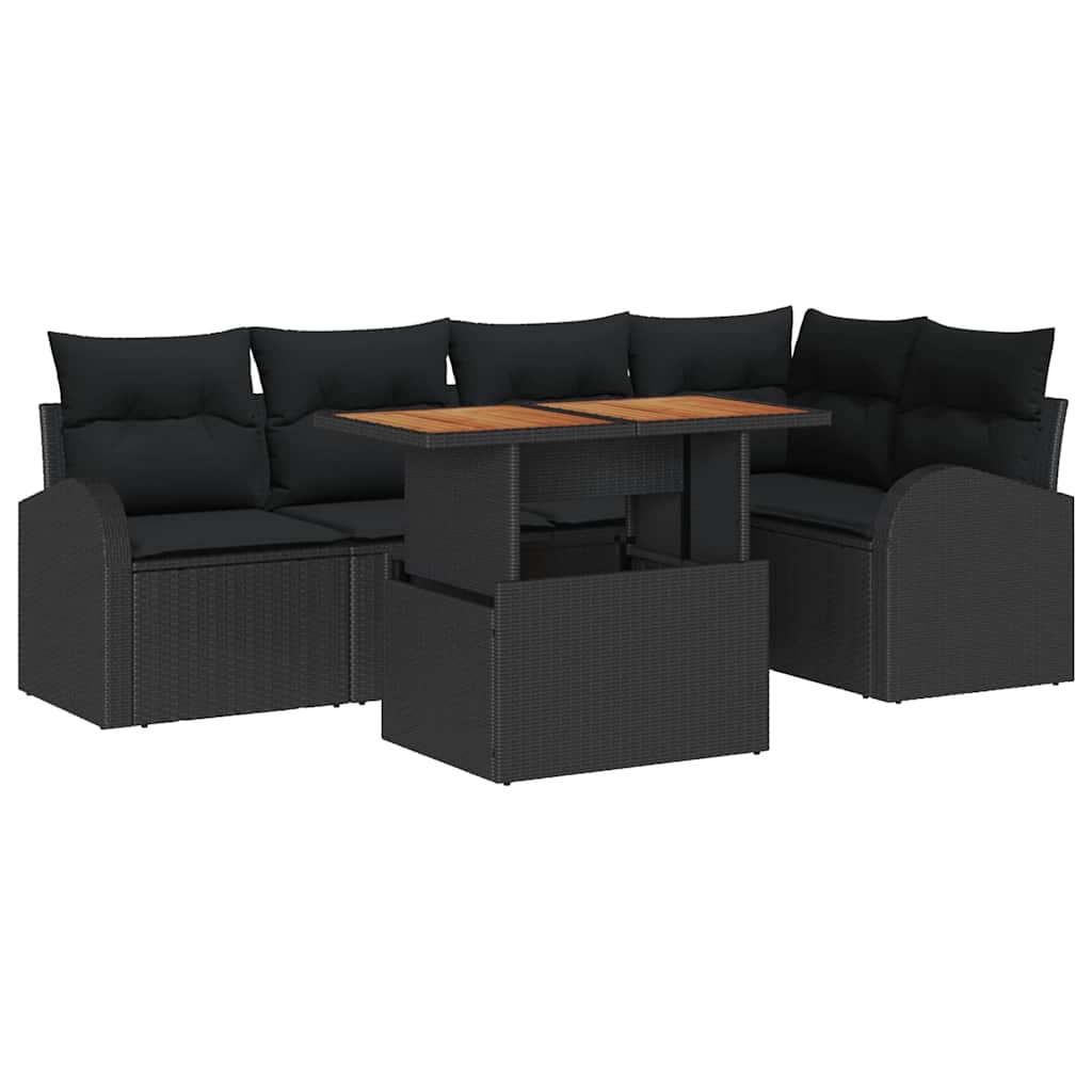 Garten-Sofa-Set mit Speicher 6 pcs Schwarz Poly Rattan