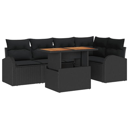 Garten-Sofa-Set mit Speicher 6 pcs Schwarz Poly Rattan