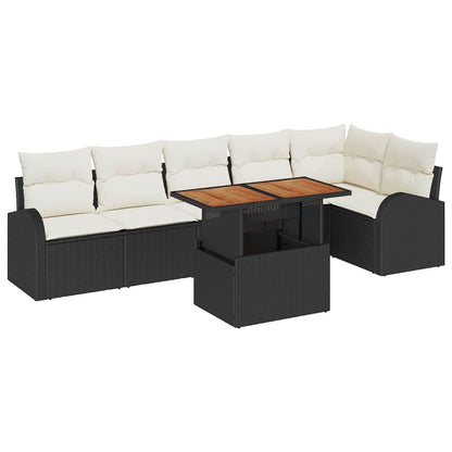 Garten-Sofa-Set mit Speicher 7 pcs Schwarz Poly Rattan