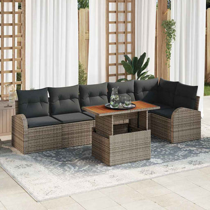 Garten-Sofa-Set mit Speicher 7 pcs Grau Poly Rattan