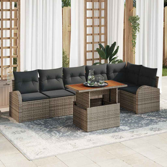Garten-Sofa-Set mit Speicher 7 pcs Grau Poly Rattan