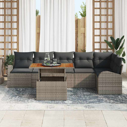Garten-Sofa-Set mit Speicher 7 pcs Grau Poly Rattan