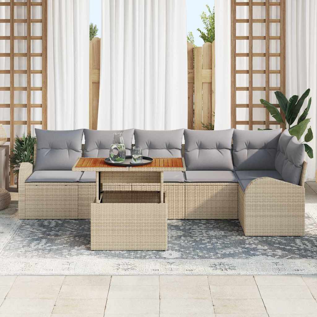 Garten-Sofa-Set mit Speicher 7 pcs Beige Poly Rattan