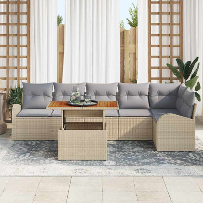 Garten-Sofa-Set mit Speicher 7 pcs Beige Poly Rattan