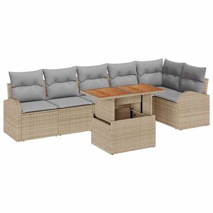 Garten-Sofa-Set mit Speicher 7 pcs Beige Poly Rattan