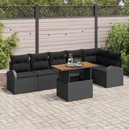 Garten-Sofa-Set mit Speicher 7 pcs Schwarz Poly Rattan