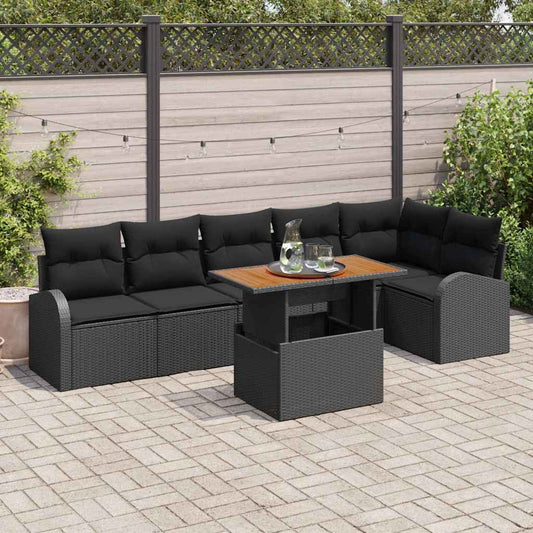 Garten-Sofa-Set mit Speicher 7 pcs Schwarz Poly Rattan
