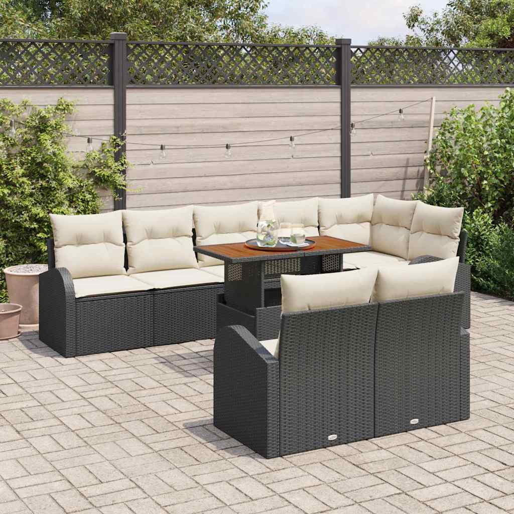 Garten-Sofa-Set mit Speicher 9 pcs Schwarz Poly Rattan