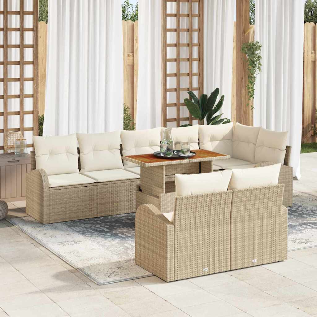 Garten-Sofa-Set mit Speicher 9 pcs Beige Poly Rattan
