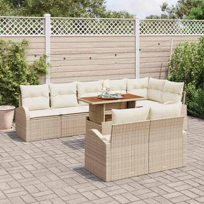 Garten-Sofa-Set mit Speicher 9 pcs Beige Poly Rattan