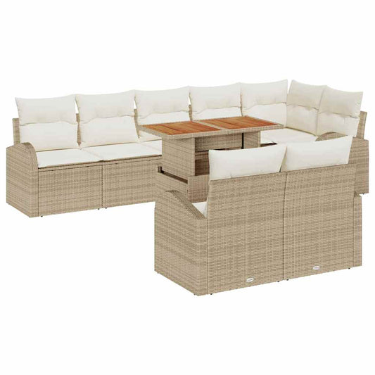 Garten-Sofa-Set mit Speicher 9 pcs Beige Poly Rattan