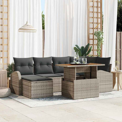 Garten-Sofa-Set mit Speicher 7 pcs Grau Poly Rattan