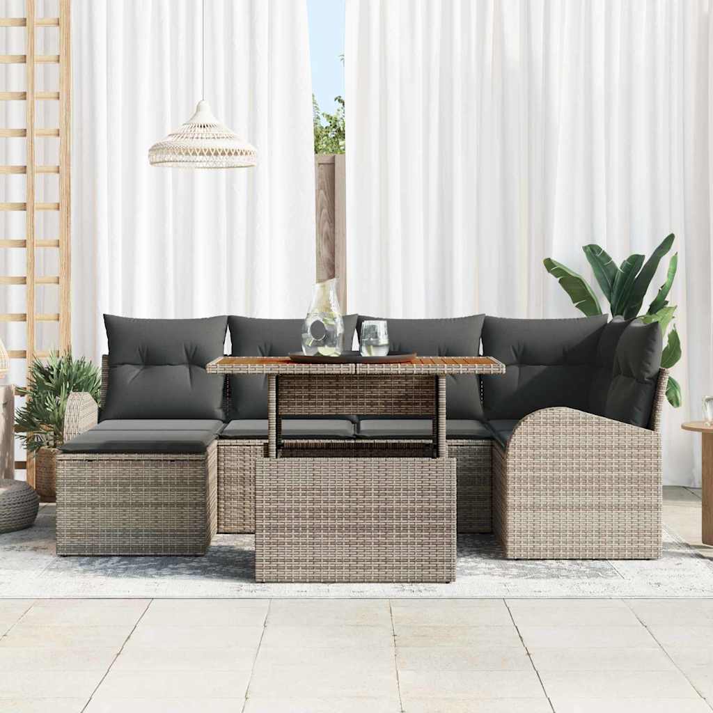 Garten-Sofa-Set mit Speicher 7 pcs Grau Poly Rattan