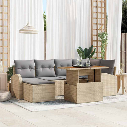 Garten-Sofa-Set mit Speicher 7 pcs Beige Poly Rattan