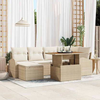 Garten-Sofa-Set mit Speicher 7 pcs Beige Poly Rattan