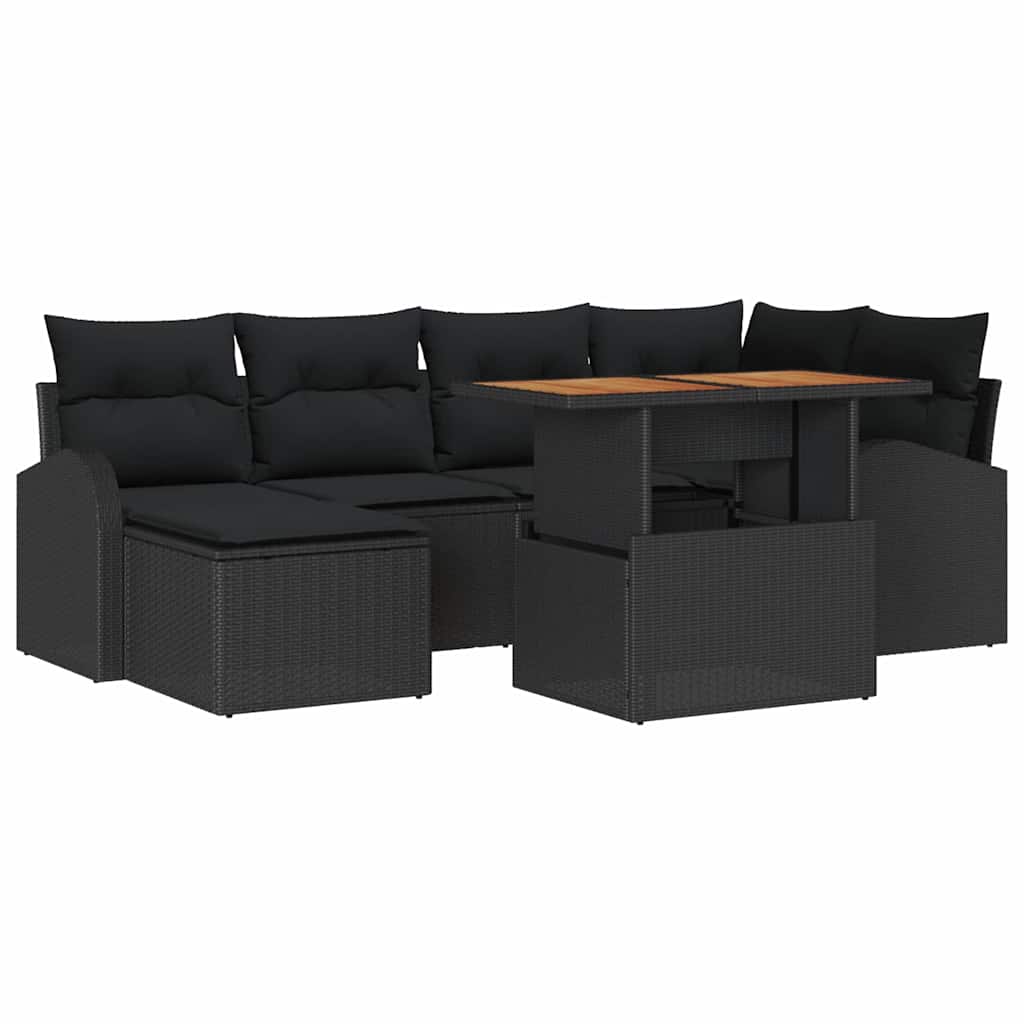Garten-Sofa-Set mit Speicher 7 pcs Schwarz Poly Rattan